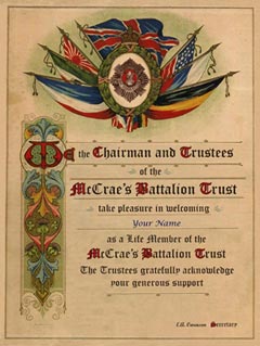 Freind of McCrae's Battalion Certificate